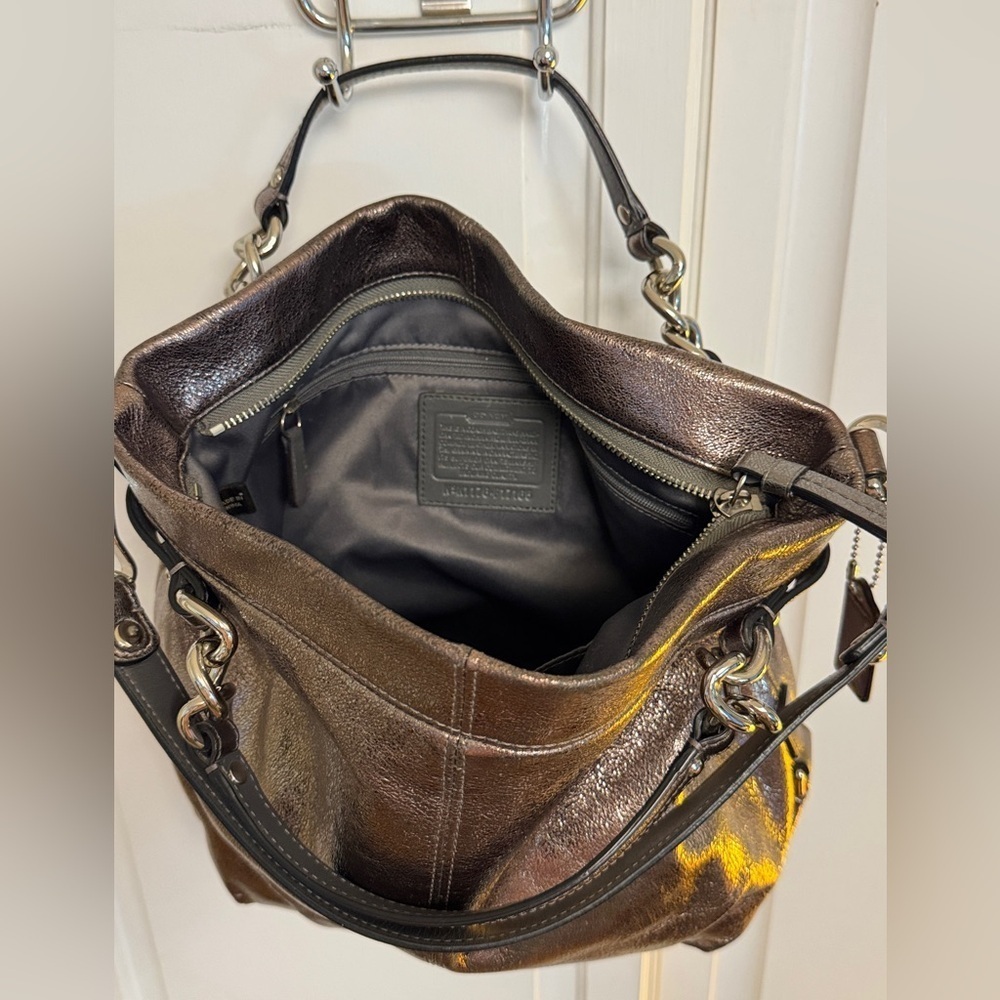 COACH ๐ฅ Brooke Leather Pewter Silver Metallic Hobo Bag Purse - Picture 7 of 9